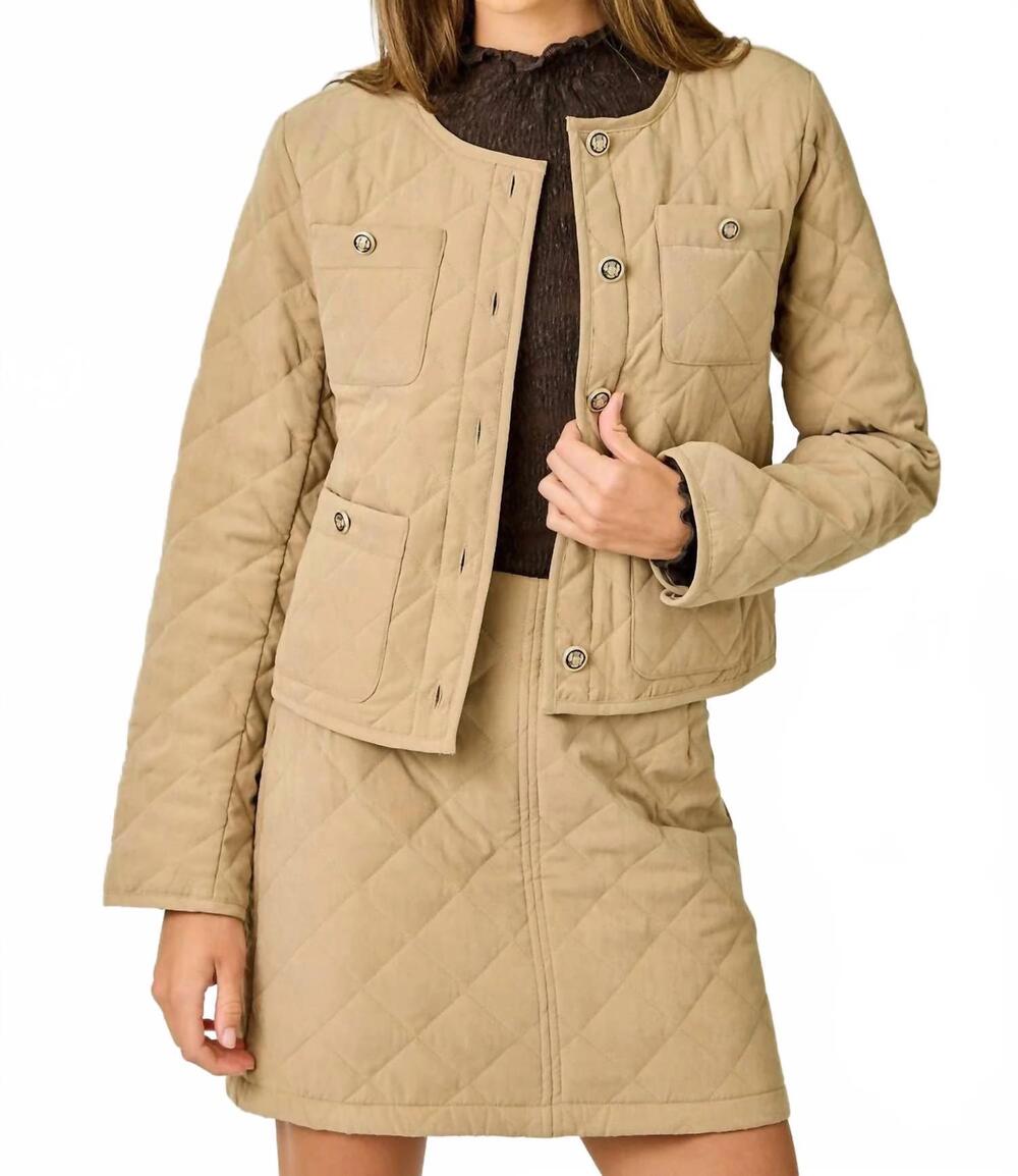 NEW MYSTREE quilted button-down jacket in latte